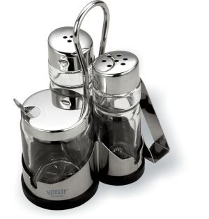 Набор для соли, перца и горчицы с держателем для салфеток (Orva)